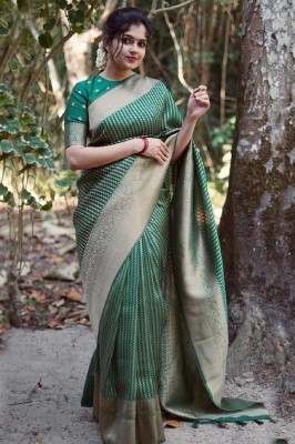 NENCY FASHION Self Design, Solid/Plain, Applique, Blocked Printed, Color Block, Digital Print Banarasi Cotton Silk, Cotton Blend Saree(Light Green)