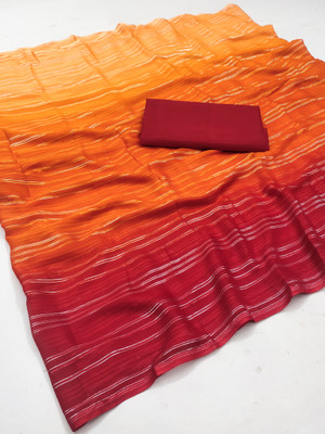 Anand Sarees Embellished, Ombre Daily Wear Satin Saree(Orange, Red)