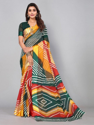 Soor Panchi Digital Print Bollywood Cotton Linen Saree(Green)