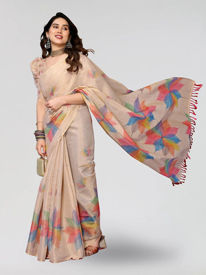 Nirvaan Digital Print Chanderi Silk Blend Saree(Brown)