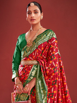Sareemall Printed Pochampally Tussar Silk Saree(Red)
