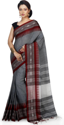 RRBB Self Design Handloom Pure Cotton Saree(Grey)