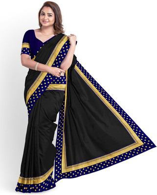 color bucket Self Design Assam Silk Silk Blend Saree(Dark Blue, Black)