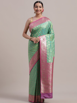 Gitanjali Fashions Woven Banarasi Jacquard Saree(Green)