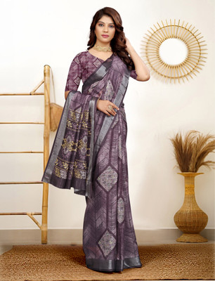 Gajal Woven, Printed Kanjivaram Pure Cotton, Cotton Linen Saree(Magenta)