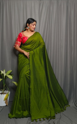 RenukaSharee Solid/Plain Tant Pure Cotton Saree(Green)