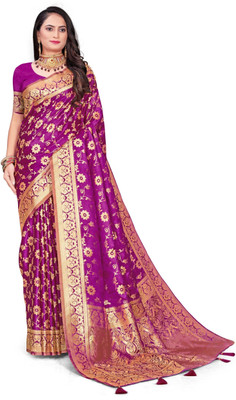 NANDKUMAR TRENDS Woven, Self Design Banarasi Satin Saree(Purple)