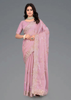 Mortile Designer Studio Woven Kanjivaram Silk Blend Saree(Pink)