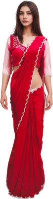 NANCY DESIGNER Solid/Plain Bollywood Georgette Saree(Red)