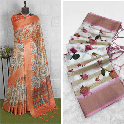 JASH FASHION Self Design Bollywood Silk Blend Saree(Pack of 2, Multicolor)