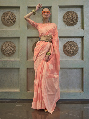 Divastri Embellished Bollywood Cotton Linen Saree(Orange)
