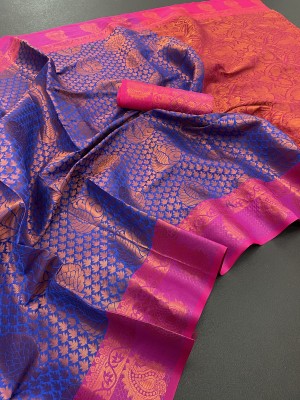 YUG ART Self Design Banarasi Silk Blend Saree(Light Blue)