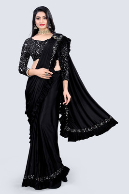 Foxsite Solid/Plain Daily Wear Lycra Blend Saree(Black)
