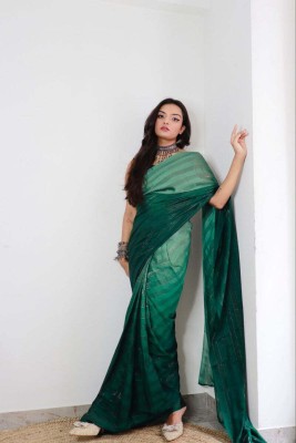 Upalksh Self Design, Woven, Printed, Floral Print, Striped Bollywood Chiffon, Silk Blend Saree(Light Green)