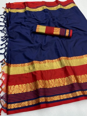 VISHAL CREATION Woven Banarasi Cotton Silk Saree(Dark Blue)