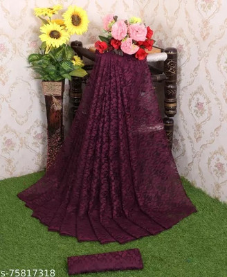 Vragi Self Design Bollywood Net Saree(Purple)