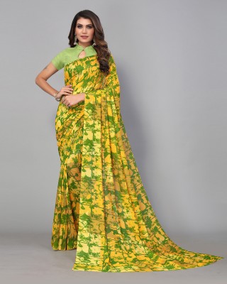 Shaily Retails Printed Daily Wear Georgette Saree(Yellow, Green)