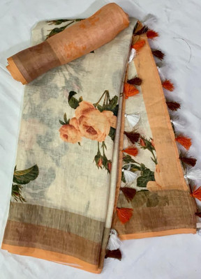 Arpita Fashion Floral Print Daily Wear Linen Saree(Multicolor)