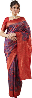 Pranjal Printed, Woven Bandhani Silk Blend Saree(Purple)