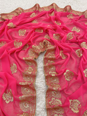 Miloz Embroidered Bollywood Georgette Saree(Pink)
