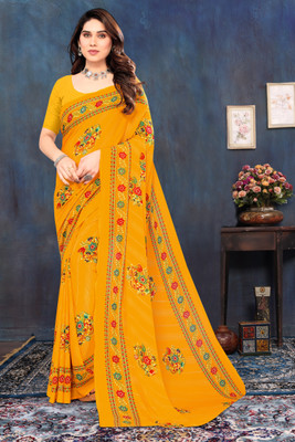 SHUBHSWAR Printed Daily Wear Georgette Saree(Yellow)