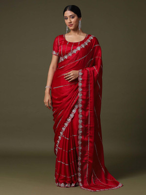 Tasrika Embellished Bollywood Satin Saree(Red)