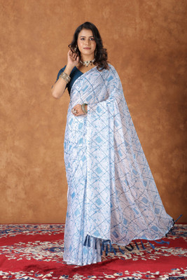 Vichitra Printed Bollywood Georgette Saree(Blue, White)