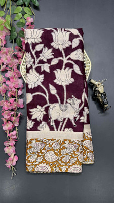 RegalDrapes Printed Kalamkari Cotton Silk Saree(Maroon)