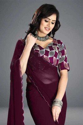 JenaFashion Solid/Plain Bollywood Georgette Saree(Purple)