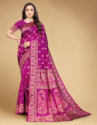Vartul Enterprise Self Design Bollywood Jacquard Saree(Magenta)