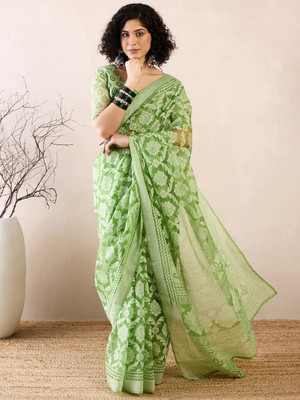 Divastri Printed Chanderi Brasso Saree(Green)
