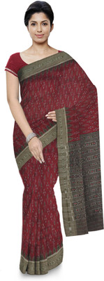handloom paridhaan Printed Sambalpuri Pure Cotton Saree(Maroon)