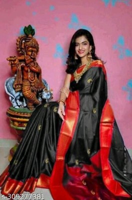 S S CREATION Woven Paithani Pure Silk Saree(Black)