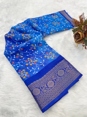 Julee Digital Print Daily Wear Art Silk Saree(Blue)