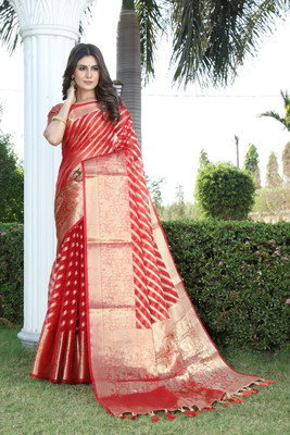 ANGOORI TEXTILES Self Design Banarasi Organza, Cotton Silk Saree(Multicolor)