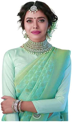 Dhruvil Impex Self Design Banarasi Pure Silk Saree(Light Green)