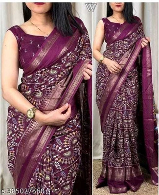 SILK VISTA Floral Print Daily Wear Silk Blend Saree(Purple)