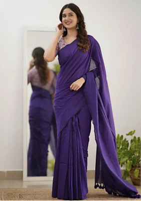 SRIJITA SAREE CENTER Solid/Plain, Self Design Handloom Khadi Saree(Purple)