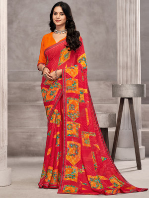 Divastri Floral Print, Geometric Print, Digital Print, Printed Bollywood Chiffon Saree(Pink)