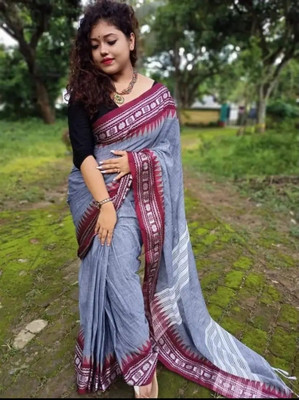 ADbutiq Woven Tant Handloom Pure Cotton Saree(Grey)