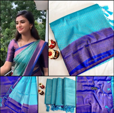 Divastri Self Design Banarasi Viscose Rayon Saree(Light Blue)