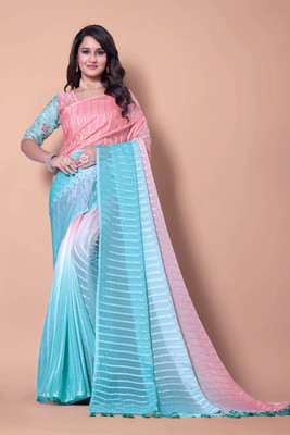 ABSilk Embellished Assam Silk Georgette Saree(Orange)