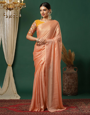 Divastri Embellished, Solid/Plain Bollywood Georgette Saree(Orange)