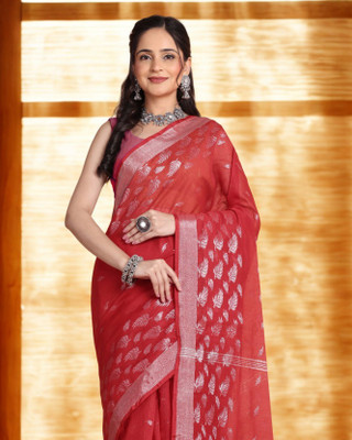 Desh Bidesh Woven, Solid/Plain, Self Design Bollywood Pure Cotton, Cotton Silk Saree(Red)
