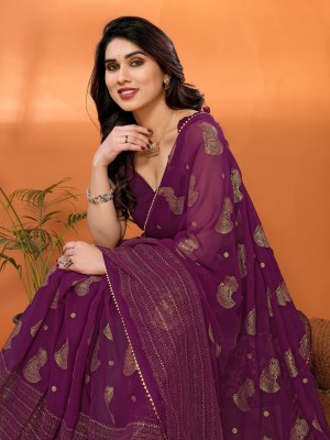 Divastri Geometric Print Kanjivaram Georgette Saree(Purple)