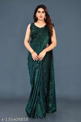 Komal Creation Embellished Banarasi Lycra Blend Saree(Green)
