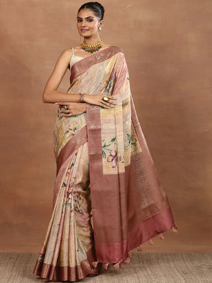 LIBAS Woven Daily Wear Silk Blend Saree(Brown)