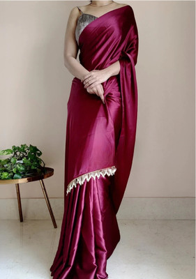 PD CLOTH VILLA Solid/Plain Bollywood Satin, Silk Blend Saree(Magenta)