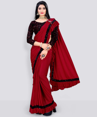 Snehdeep Embellished Bollywood Lycra Blend Saree(Black)