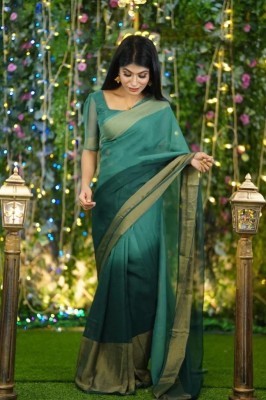 ZILVIRA Woven Bollywood Chiffon Saree(Green)